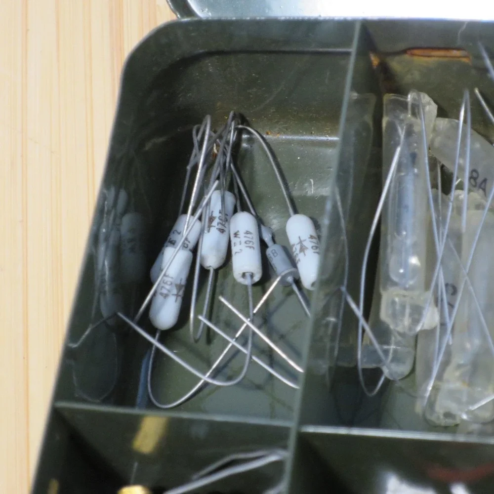 Vintage Assorted Lot of Resistors Lights etc. in Metal Case Lineman 1